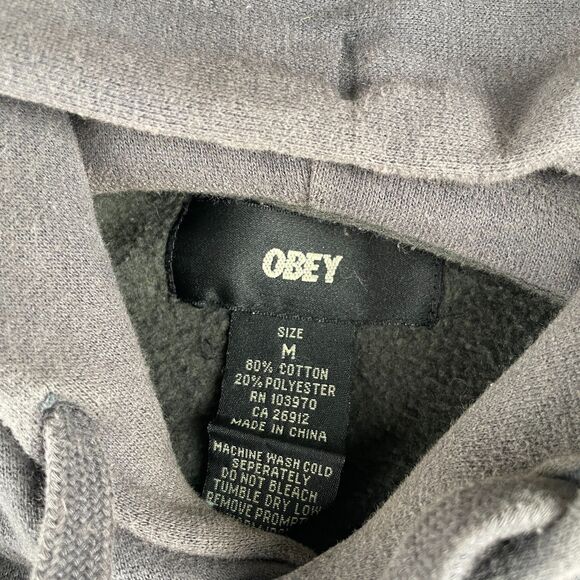 Obey Hoodie Mens M Gray Skull Graphic Pullover Fleece Sweatshirt Streetwear Rare - Picture 8 of 8
